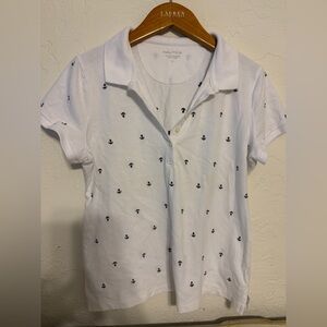Nautica White Polo with Navy Anchor Pattern